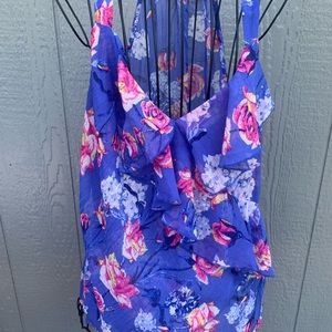 Purple Floral Halene Ruffle Tank